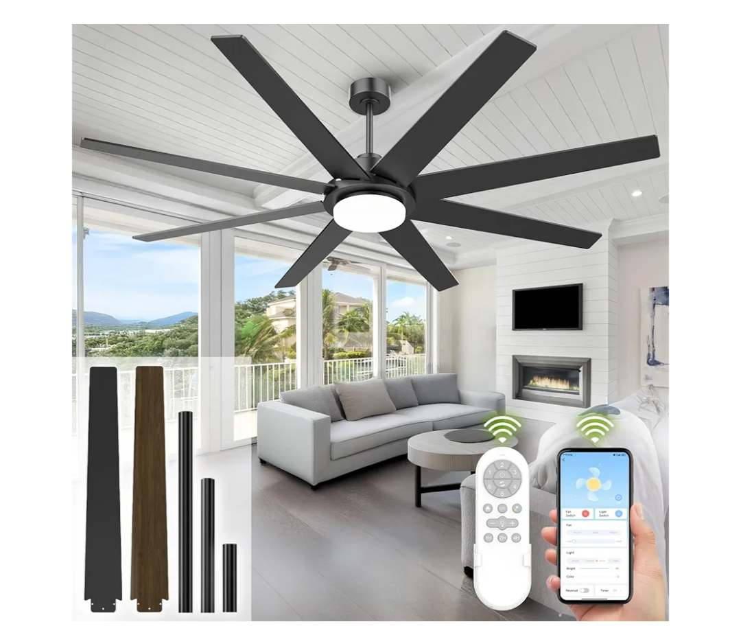 72 Inch Ceiling Fans with Lights and Remote, Outdoor Indoor Black LED Big Ceiling Fan Reversible 24db Quiet DC Motor, 6 Speed 3CCT Dimiable, Modern Ceiling Fans for Patios Living Room Farmhouse Garage, Black 