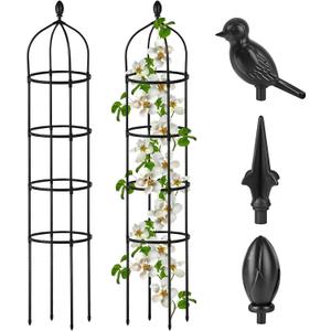 Garden Obelisk Trellis for Climbing Plants Outdoor 6 Ft Rose Bush Round Trellis for Pots Rustproof Metal Pipe with Plastic Coated Plant Flower Trellises for Clematis Vine Jasmine Support (Black)