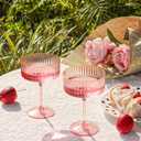 24 PCS Ribbed Coupe Glasses Pink Plastic Champagne Coupe Cup 10oz Detachable Gold Rim Espresso Martini Glass Vintage Margarita Glassware Cocktail Glass for Wedding Bachelorette Party