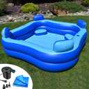 Rukala Inflatable Pool w/Seats and Headrests 8' x 8' - Complete Bundle - Electric Pump Included and Protective Tarp Included