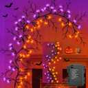 6 Ft 54LED Halloween Garland with Lights, Orange Purple Willow Vine Twig Garland Battery Operated Indoor Outdoor Fireplace Table Wall Home Party Halloween Decor