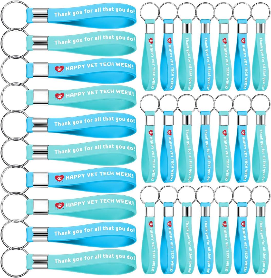 Tondiamo 60 Pcs Happy Vet Tech Gifts Bulk Veterinary Technician Week Silicone Keychain Tech Animal Rescue Gifts Thank You for All That You Do Party Favors for Nurse Doctor Dentist Medical Staff
