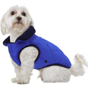 EMUST Dog Coats for Small Dogs with Leash Hole, Reversible Quilting Winter Jacket Thick Plush Lining for Cold Weather Pet Clothes, Royal Blue, L