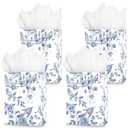 22 Pcs Floral Gift Bags Chinese Blue and White Porcelain Elements Party Bags with Handles for Party Favors, Weddings, Birthday, Mothers Day, Celebration, Baby Shower, 8.3x6x3.2 in