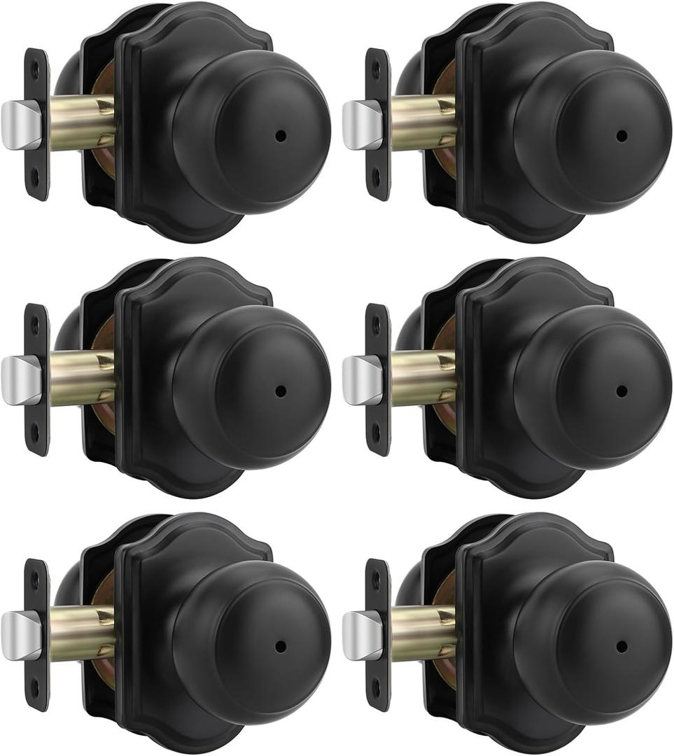 Haidms 6Pack Bedroom Door Knobs Black Matte Door Knobs Interior Knob Lock Privacy Door Lock Easy Installation with Push Button Reversible Handle Doorknobs (6 Pack, Black)