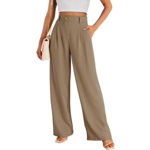LILLUSORY Wide Leg Dress Pants Women's High Waisted Dressy Trousers (Large, Coffee)