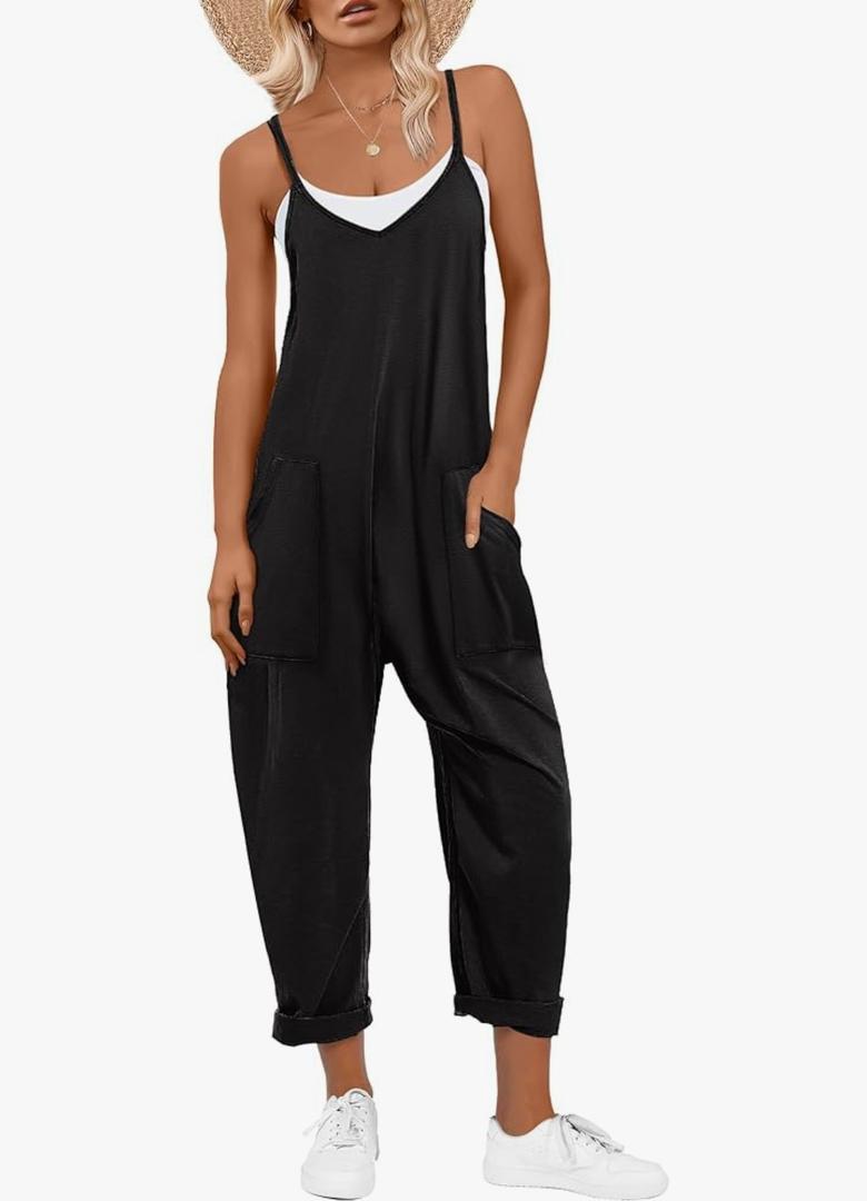 ANRABESS Jumpsuits for Women Casual Summer Overalls Sleeveless Spaghetti Strap Romper Jumpers Trendy Beach Vacation Outfits, Size M