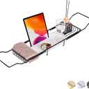 Bathtub Tray Caddy for Luxury Bath Expandable Extra Wide Bath Tub Tray with Natural Marble Tray and Mobile/Tablet Stand, Ideal for Home Spa Lovers (Black + White)