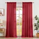Anpark Red Sheer Curtains 63 Inch Length for Bedroom, Light Filtering Elegant Cotton Textured Linen Semi Sheer Curtains Natural Voile Drapes Rod Pocket for Living Room, W52 x L63 in, 2 Panels