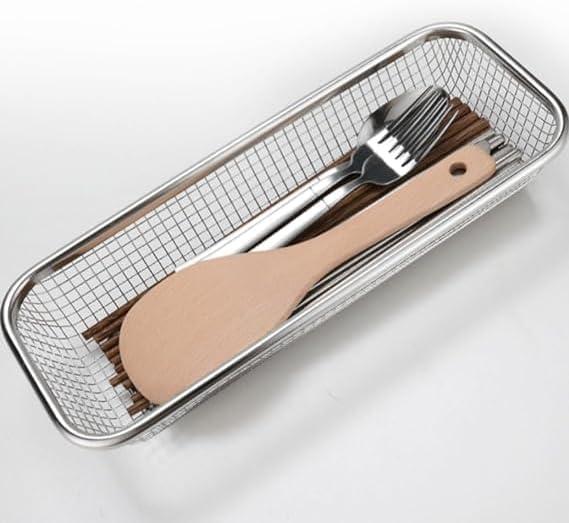 Dishwasher Silverware Basket Stainless Steel Dishwasher Basket Cutlery Silverware Organizer Countertop Utensil Holder, Silver (Mesh-M)