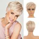 Breathable And Lightweight White Blonde Human Hair Wig Short Straight Pixie Hairstyle, Comfortable No-Glue Cap Design, Suitable For Daily Natural Styling (White gold color,4inch)