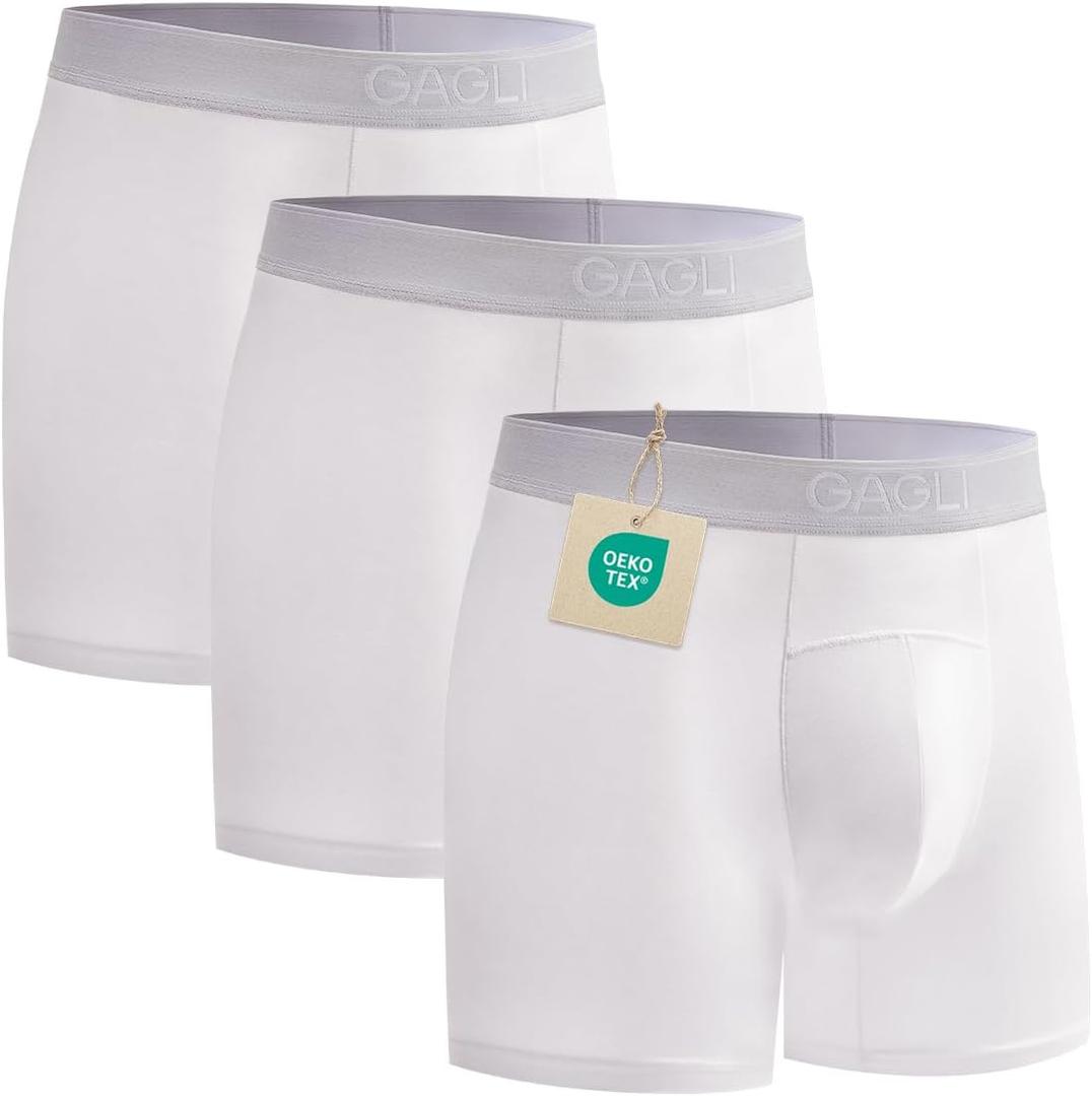 Men's Breathable Modal Boxer Briefs 3/6 Pack (White, S)