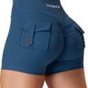 YEOREO CoreFlex Scrunch Workout Shorts with Pockets Charm Gym Biker Shorts for Women High Waisted Booty Yoga, Blue, XS