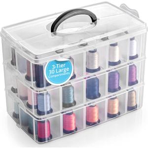 Bins & Things Stackable Storage Container - 30 Adjustable Compartments - Craft Accessories Storage Box with Handle - Bead Organizer for Art or Sewing Supplies - Clear, X-Large