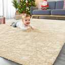 OLANLY Area Rugs for Living Room Bedroom, Machine Washable 4x5.9 ft Soft Fluffy Shaggy Bedside Rug, Indoor Floor Carpet for Kids Girls and Boys, Dorms, Nursery Rooms, Home Decor Aesthetic, Cream