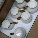 LETAOTAO Tea Cups and Saucers Set of 6, 7 oz Ceramic Turkish Coffee Cup With Gold Trim for Cappuccino, Latte, Mocha, Au Lait, Double Espresso, White