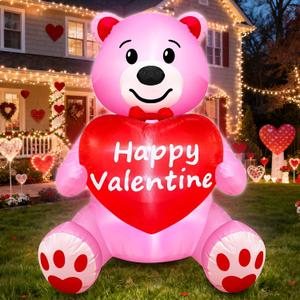 TURNMEON 4 Ft Valentine's Day Inflatable Outdoor Decoration Teddy Bear Holds Love Heart LED Lighted Blow Up Valentine's Day Decoration Yard Garden Lawn Holiday Party Indoor Home Valentines Decor Gift
