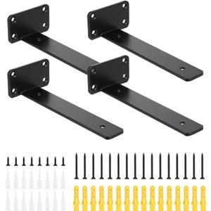 Set of 4 Wall Shelf Brackets 20 cm – Heavy Load Bracket – Invisible Shelf Attachment – Maximum Load 75 kg (Black)