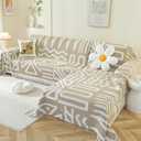 OstepDecor Boho Sectional Couch Covers 2 Pieces, L Shaped Sofa Cover, Chenille Couch Cover for Dogs Washable, Couch Cover Blanket, Sofa Slipcover for 2-3 Cushion Couch (71"x118"+91"x134", Khaki)