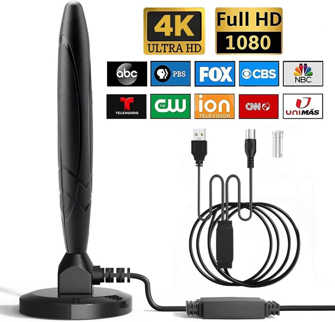Krtresiar Digital TV Antenna, HDTV Antenna Indoor with Strong Magnetic Base, 39dBi High Gain TV Antenna for Smart TV Indoor Outdoor, Support 4K 1080p for All Older/Smart TV - 16.40ft Coax HDTV Cable