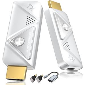 Wireless HDMI Transmitter and Receiver 382FT/100M, 2.4G+5G Plug & Play Wireless HDMI Extender Kit 4K Decode for Video and Audio to Monitor from Laptop (1TX+1RX 382FT)