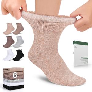Bulinlulu Womens Diabetic Socks 6 Pairs Non-Binding Neuropathy Socks for Women 6-9 9-11
