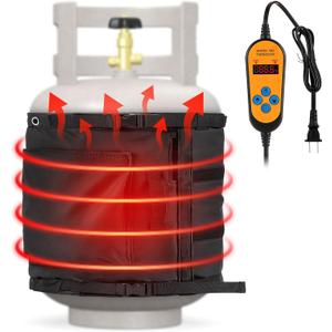 1 Pack Propane Tank Heater Blanket Gas LP Cylinder Tank Heater with Thermostat Controller Adjustment 41-122 F and Timer Function, Propane Buckets Warmer Blanket Fit for 5-40LB Tanks (Black)