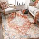 MUJOO Boho Rug 4'x6.5' Area Rugs for Bedroom Living Room Dining Room Small Rugs Machine Washable Carpet for Office Dorm Bedside Kitchen Laundry Room Accent Soft Low-Pile Floral Orange