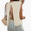 GORGLITTER Women's Y2k Open Back Tie Sweater Vest Bow Backless Cropped Knit Tank Tops Sleeveless Pullover Top Ivory XS