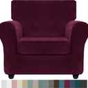 ZNSAYOTX Luxury Velvet Chair Slipcovers with Arm 2 Piece Stretch Chair Covers for Living Room Thick Soft Armchair Slipcover Anti Slip Dog Pet Friendly Furniture Protector (Wine Red),30"-47"(1 CUSHION)