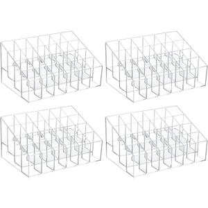 4 Pack Acrylic Lipstick Holder Organizer, 24 Slot Clear Lip Gloss Holder, Lipstick Display Stand for Lipsticks, Lip Balms, Makeup Brushes & Nail