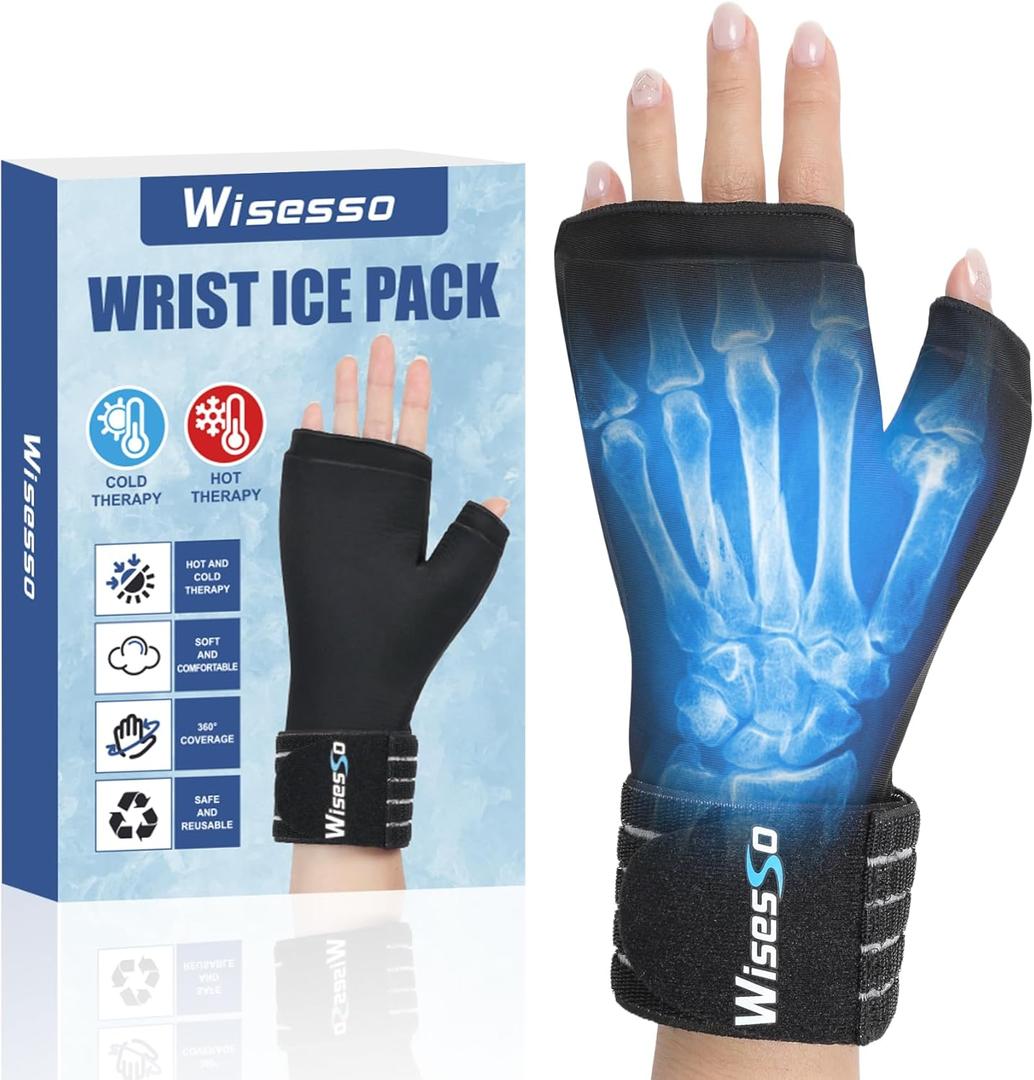 Wrist Ice Pack Wrap, Reusable Ice Gloves for Hot & Cold Hand Compress, Hand Ice Pack Gloves for Arthritis, Injuries, Carpal Tunnel, Tendonitis, Swelling, Fits Left and Right Hands, Black, 1 pc