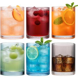 Physkoa Colored Drinking Glasses Set of 6 - Vintage Highball Glasses Colorful,Colorful Tumbler Glass for Cocktail,Juice,Mixed Drinks,Water,Holiday Party Supplies Gifts