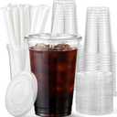 AOZITA 16 oz Plastic Cups with Lids and Straws, 50 Pack, Disposable Iced Coffee Cups with Lids, Clear Cups with Lids for Cold Drinks, Iced Tea, Milkshakes, Smoothies - Durable & BPA Free