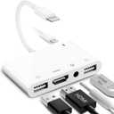 Lightning to HDMI Adapter for iPhone/iPad to TV, Dual USB OTG Adapter with Microphone Input for Live-Streaming, MIDI Keyboard, Mouse, HD TV/Projector/Monitor Compatible (White)