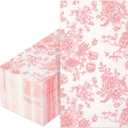 100 Floral Guest Napkins Pink and White Toile Disposable Paper Napkins Decorative Flower Bathroom Hand Towels for Bridal Baby Shower Tea Party Birthday Party Supplies