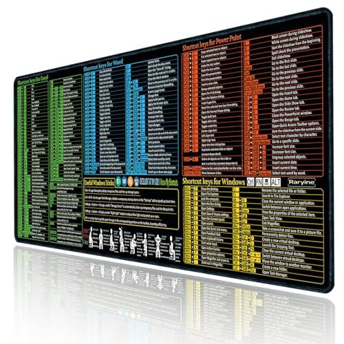 Raryine Excel/Word/Power Point/Windows Mouse pad,Non-Slip&Waterproof Large Gaming Office pc Desk mat(XL 31.5 x 11.8 in),Over 200 Keyboard Shortcuts Mousepad