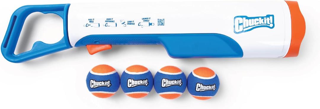 Chuckit! Max Cannon 24M Dog Ball Launcher for Fetch, 24-Inch Dog Fetch Toy and Interactive Ball Launcher, Works with Medium 2.5-Inch Balls, Includes 4 Balls