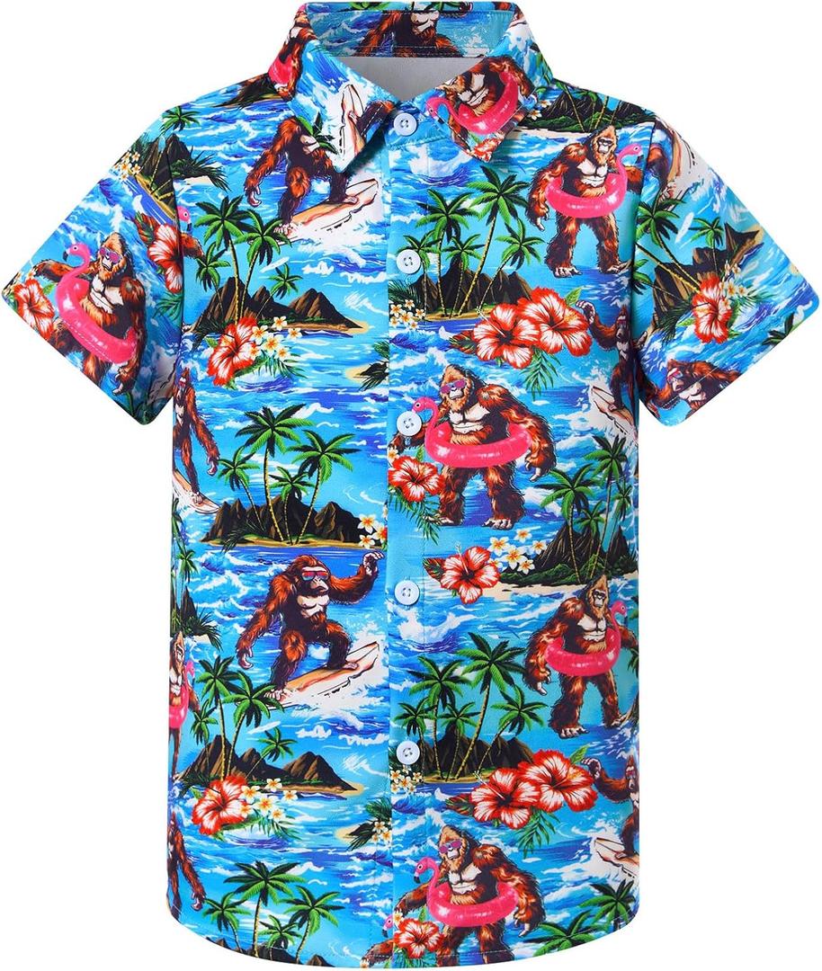 2-10T Boys Novelty Hawaiian Short Sleeve Button Down Dress Shirt (7-8 Years, C1-bigfoot 04)