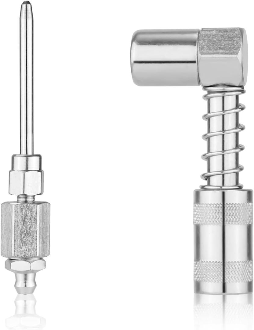 90 Degree Grease Coupler Adapter and Grease Injector Needle Gun Tip, Needle Grease Gun Fitting Set Grease Needle Nozzle Dispenser for Grease Fitting Tool
