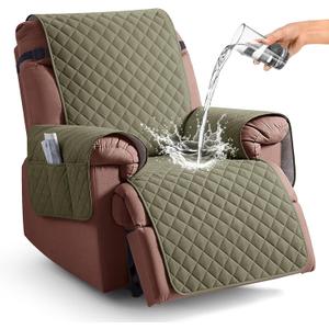 KinCam 100% Waterproof Recliner Chair Cover, Reclining Couch Covers for Pets, Dogs, Recliner Couch Slipcover Furniture Protector with Elastic Straps for Kids(23.6", Gray Green)