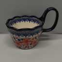 OZY Handpainted Soup Bowl with Handle,Ceramic Cereal Bowl Great for Soup, Ice cream, Fruits,Snack,Microwave &Dishwasher Safe (Polish Red Flower)