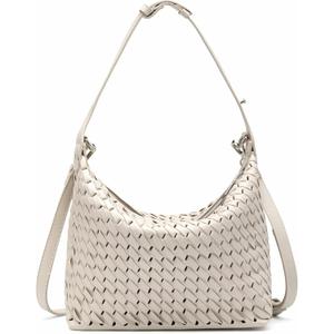NEWBELLA Woven Purse for Women, Top-handle Shoulder Bag with Zipper, Summer Fashion (Cream, Small)