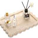 Scalloped Marble Decorative Tray,Luxury Natural Stone Bathroom Vanity Tray, Dresser Top Perfume Coffee Home Kitchen Toilet Sink Tray, Key Trinket Ring (Travertine, 10.8 * 8)