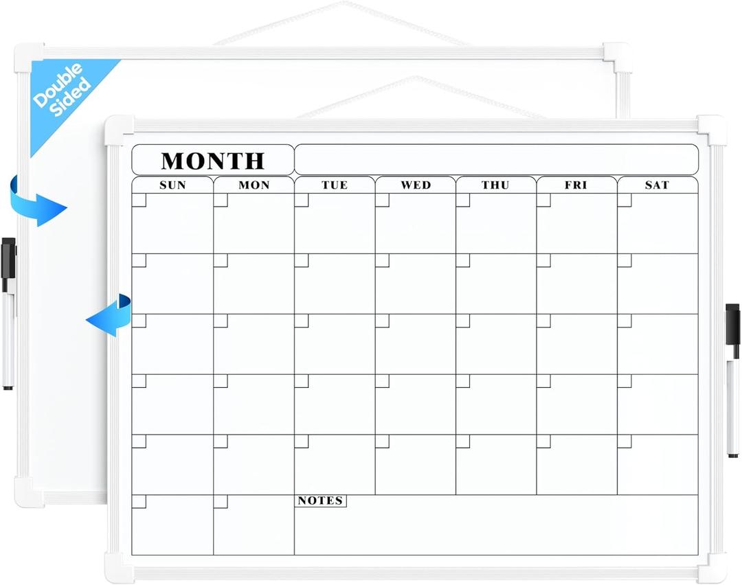 MaxGear 16" x12 Dry Erase Monthly Calendar Whiteboard, Double-Sided Small White Board Dry Erase for Wall, Portable Dry Erase Board with Marker for Planning, Writing, Learning, Drawing