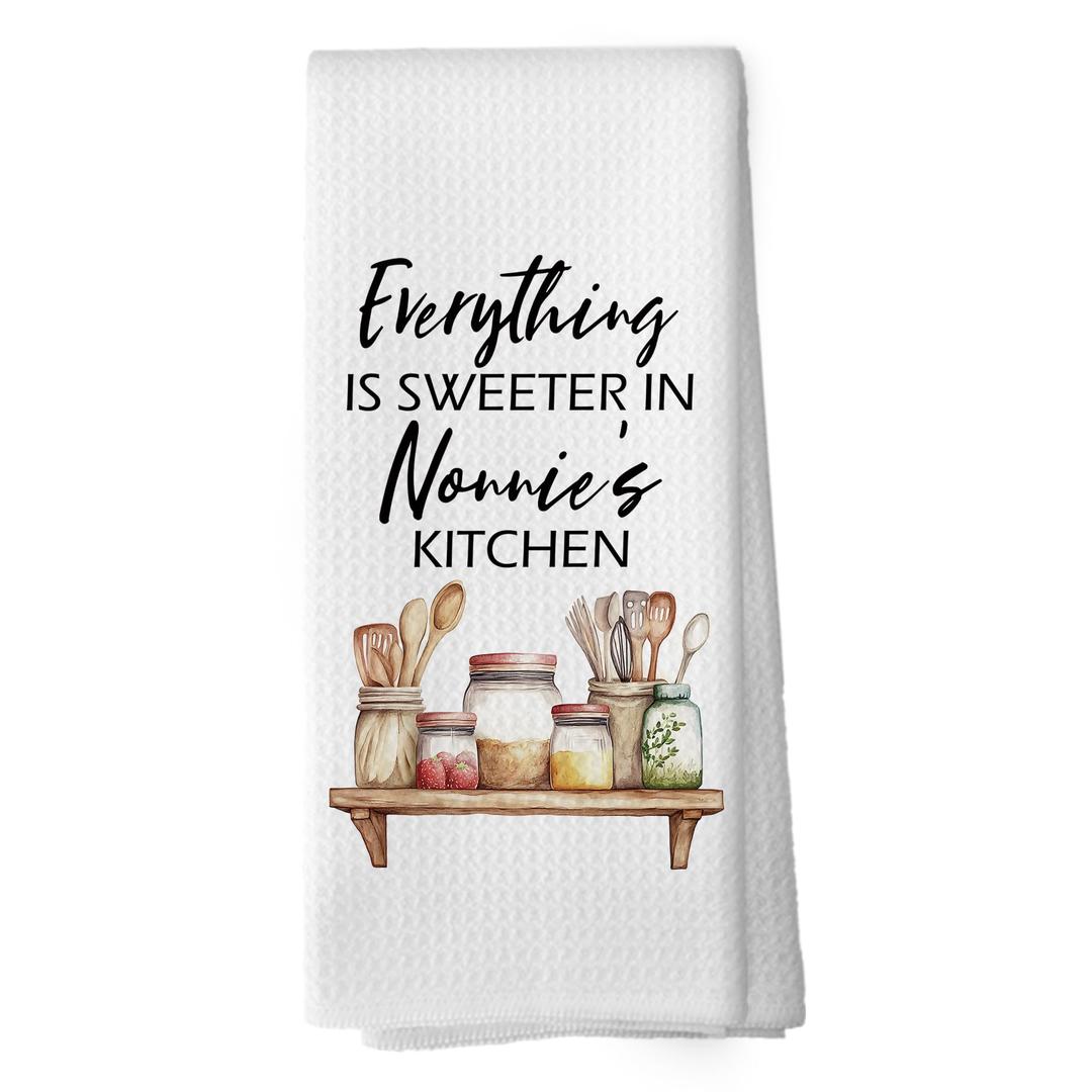 shiviody Nonnie Gifts Kitchen Towels - Gifts for Grandma Nonnie Dish Towels, Rustic Grandma Mothers Day Birthday Decorative Absorbent Dishcloths Hand Towel for Kitchen Decor 16x24 Inches