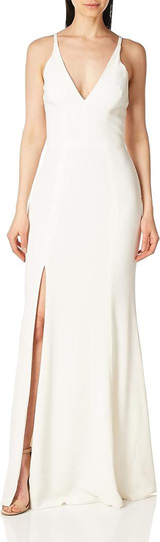 Iris Spaghetti Strap Plunging Long Dress (Medium, Off-white)
