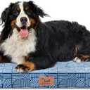 Outdoor Extra Large Dog Crate Bed, XXL Waterproof Dog Bed for Giant Breeds Dogs, 47x29 Inch Orthopedic Egg Crate Foam Pet Mat with Removable Cooling Cover, White Blue