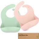 KeaBabies 2-Pack Silicone Baby Bibs for Eating - Sturdy Food-Grade Silicone Bibs for Babies Girl, Boy, Large Food Catcher, Clean & Put On Easily, Waterproof Toddler Feeding Essentials (Mellow)