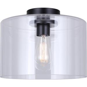 Canarm Sklo 1 Light Minimalist Flush Mount with Matte Black Finish and Clear Glass Shade, Modern Light Fixture for Bedrooms, Living Areas, and Hallways